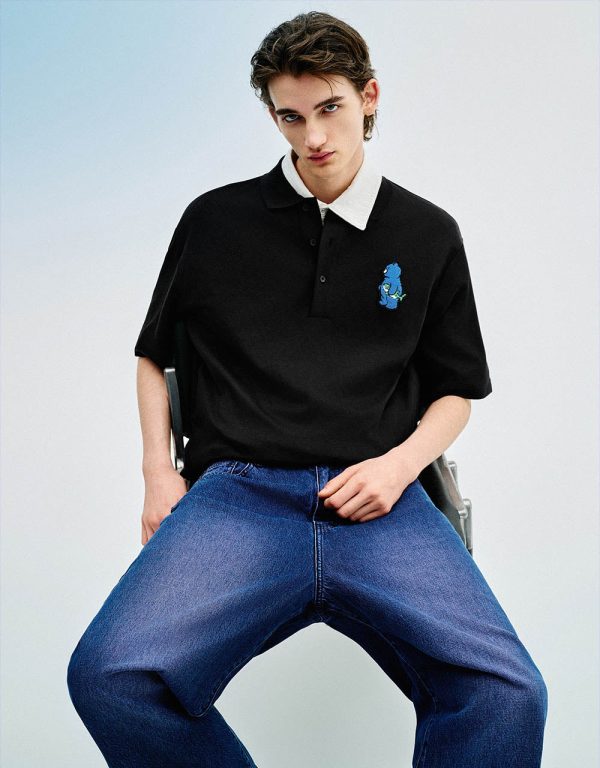 Embossed Loose Polo Shirt - Image 3